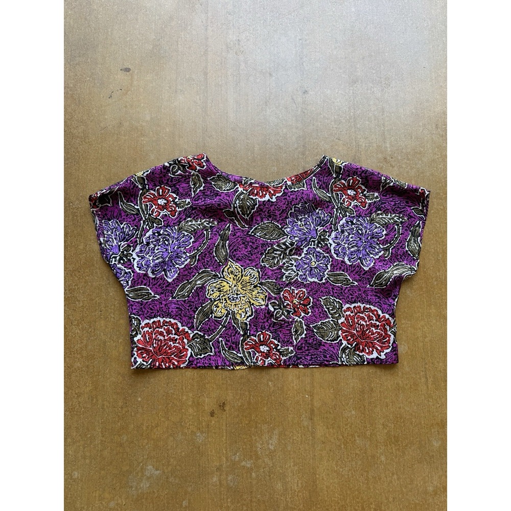 VTG 80s Notations Floral Top Blouse Purple Art Abstract Picasso Womens M T-Shirt